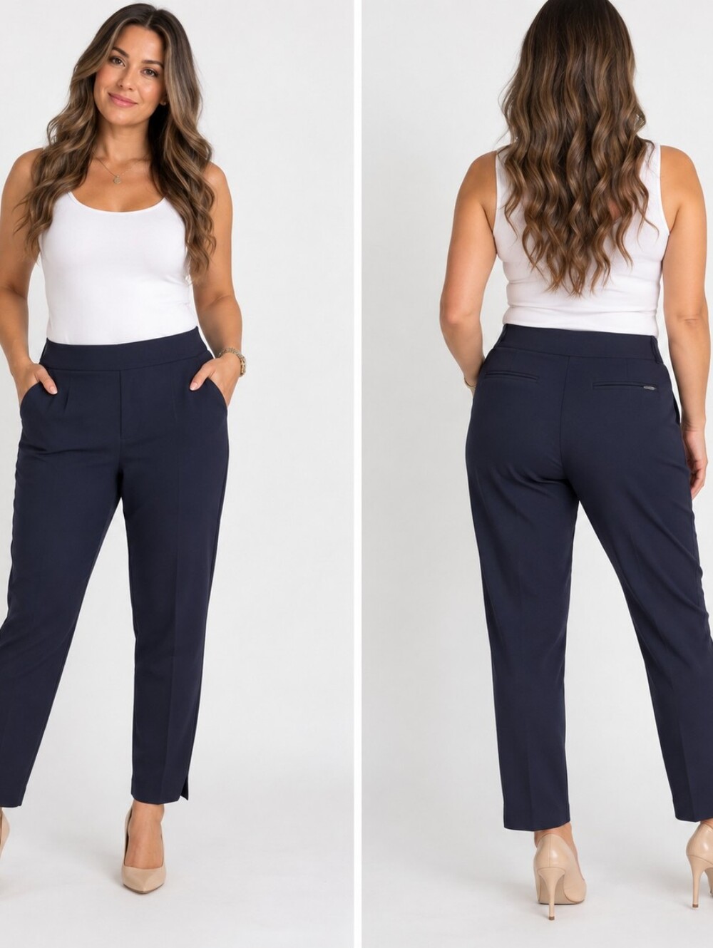 Quince XL Navy Ultra-Stretch Ponte Ankle Pants Pull On Work Trousers
